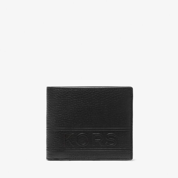 Michael Kors Hudson Pebbled Leather Billfold Wallet With Coin Pouch in Black