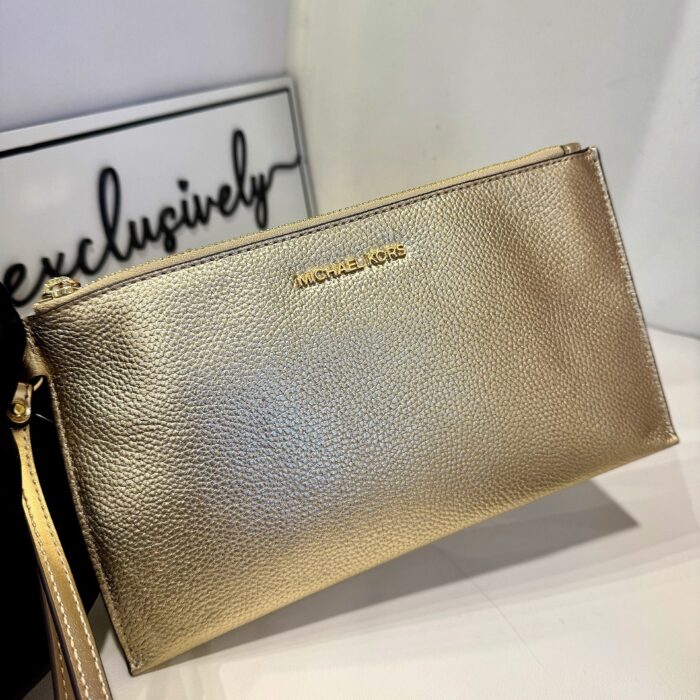 Michael Kors Jet Set Travel Large Wristlet In Pale Gold