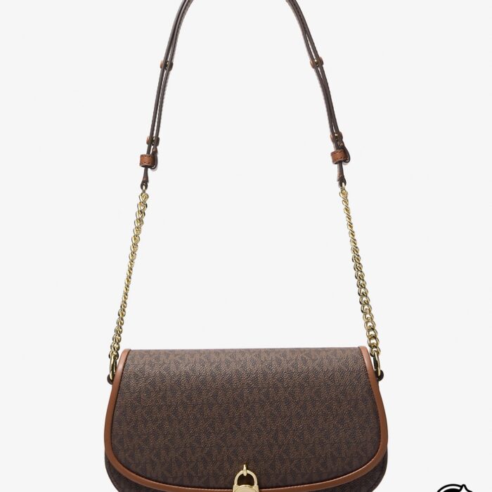 Michael Kors Mila Medium Signature Brown Logo Messenger Bag