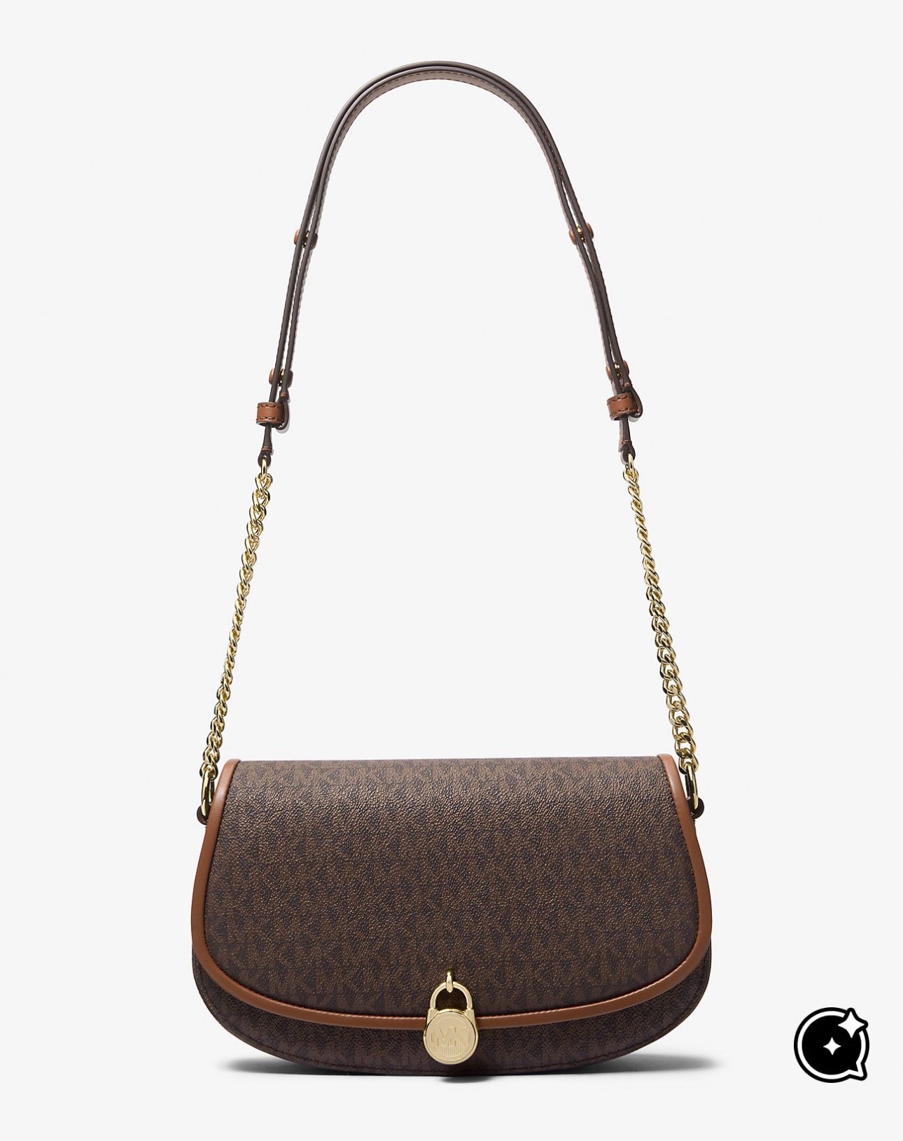 Michael Kors Mila Medium Signature Brown Logo Messenger Bag