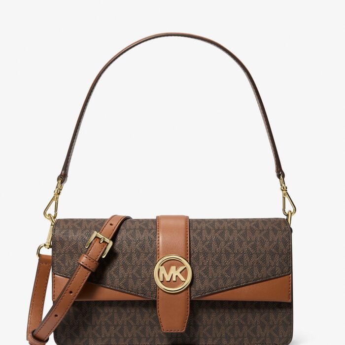Michael Kors Greenwich Medium Signature Logo Shoulder Bag in Brown