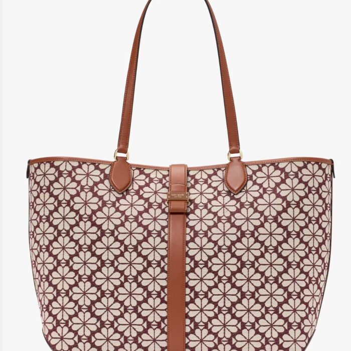 Kate Spade Flower Jacquard Large Open Tote In Burgundy (Retail Collection)