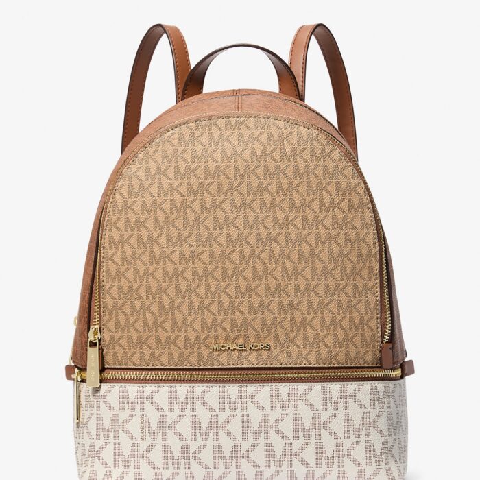 Michael Kors Rhea Medium Backpack in Colorblock Signature Camel Multi
