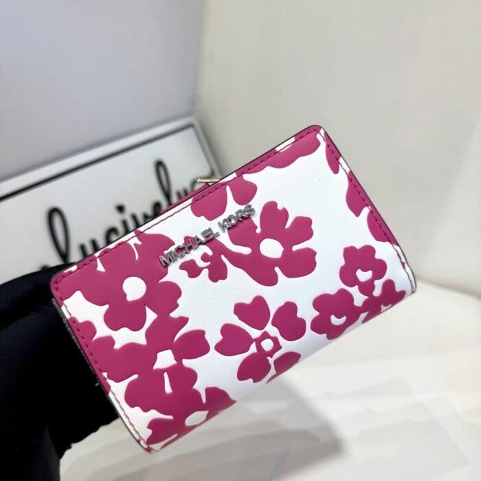 Michael Kors Jet Set Travel Medium Floral Print Bifold Wallet in Dragonfruit