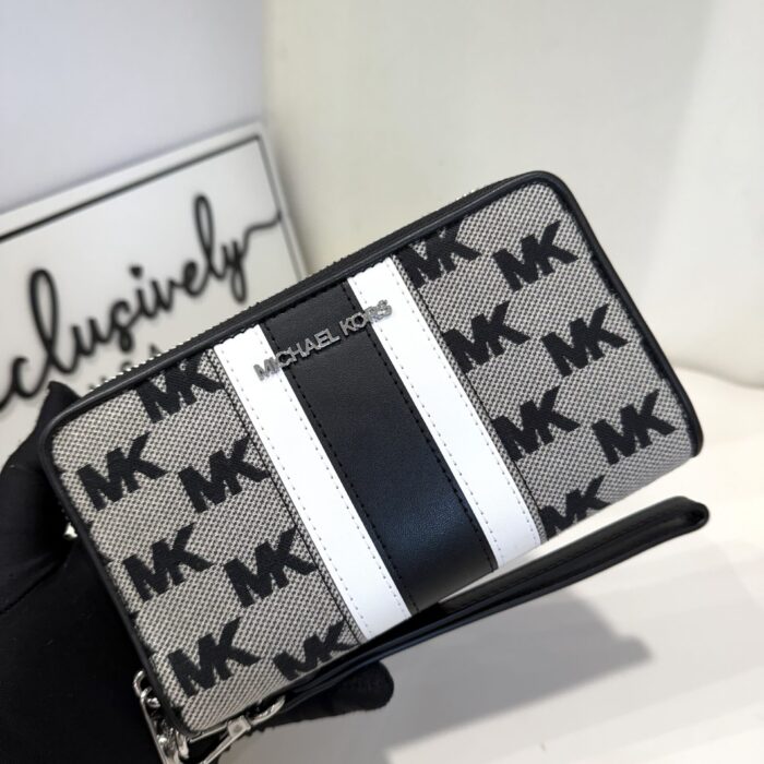 Michael Kors Jet Set Travel Large Striped Logo Jacquard Smartphone Wristlet in Black