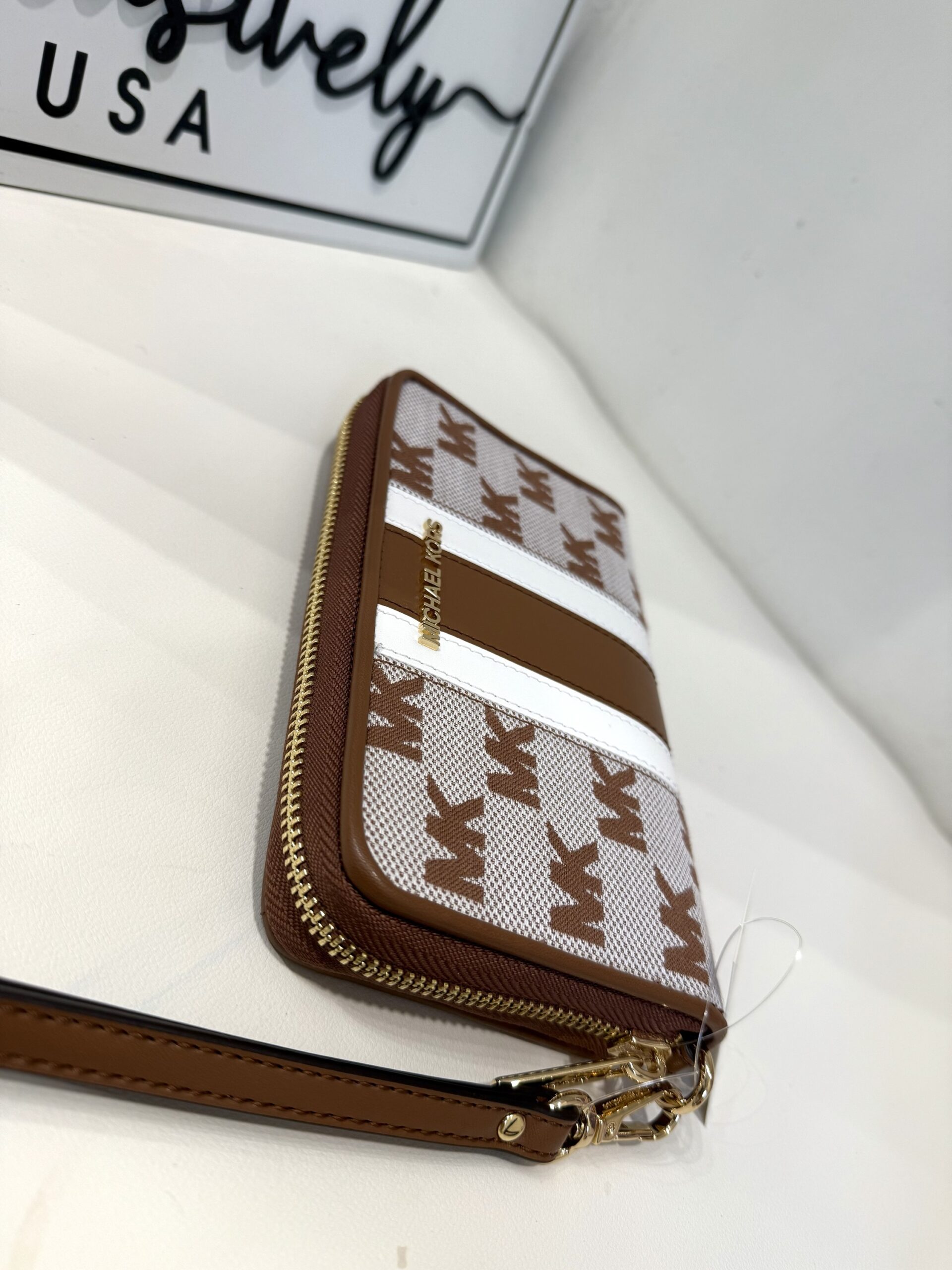Michael Kors Jet Set Travel Large Striped Logo Jacquard Smartphone Wristlet in Luggage - Image 2