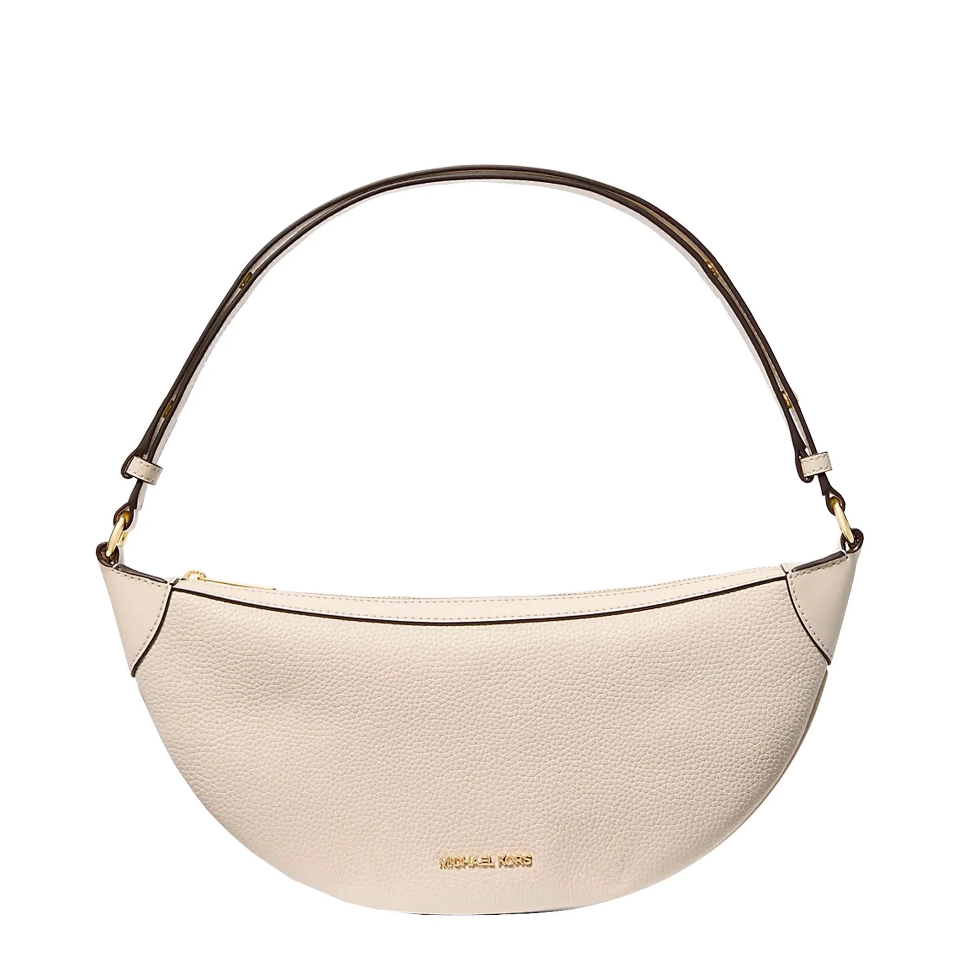Michael Kors Hollis Medium 2-in-1 Metallic Leather and Logo Jacquard Shoulder Bag in Light Cream - Image 2