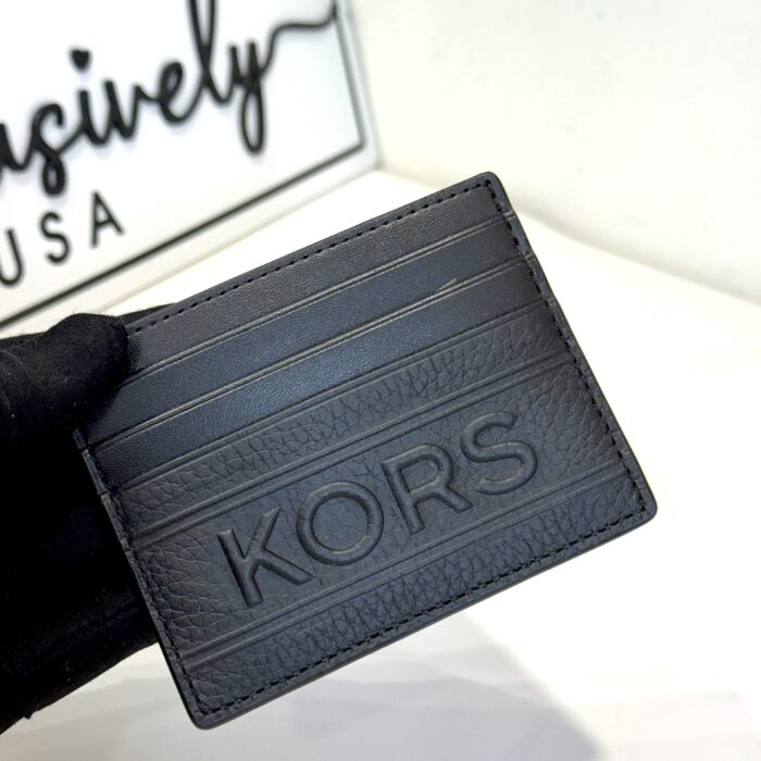 Michael Kors Hudson Embossed Pebbled Leather Tall Card Case in Black