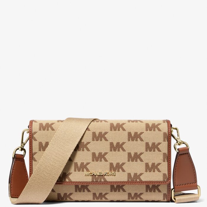 Michael Kors Jet Set Large Logo Jacquard Crossbody Bag In Luggage