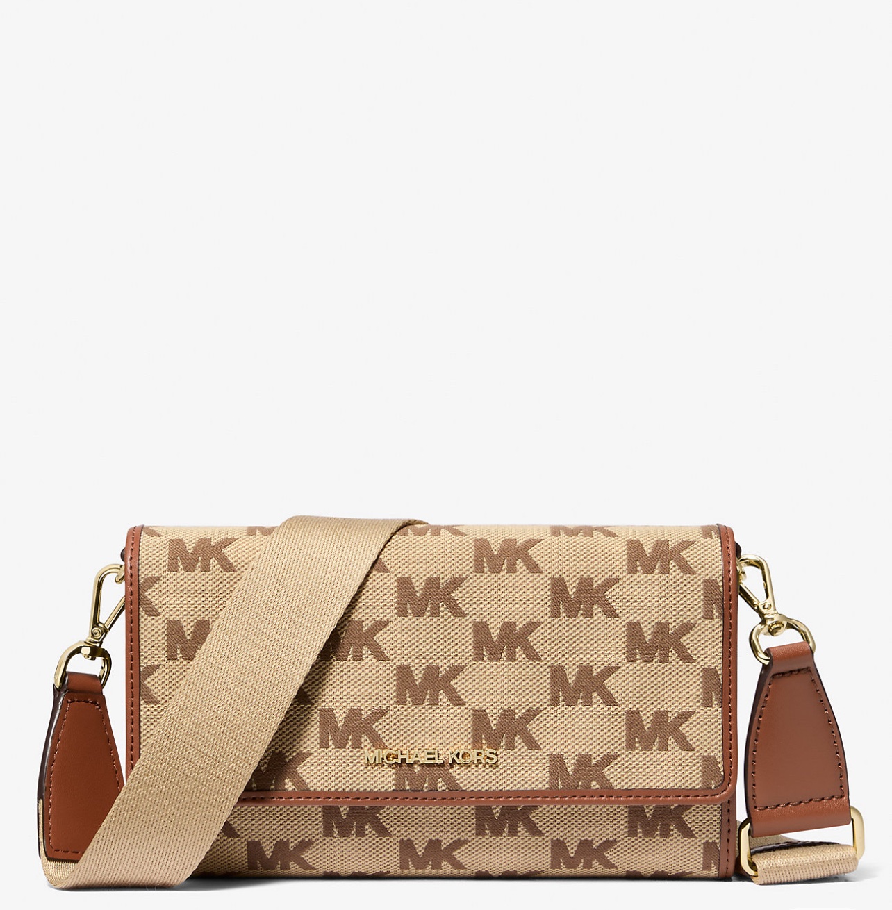 Michael Kors Jet Set Large Logo Jacquard Crossbody Bag In Luggage