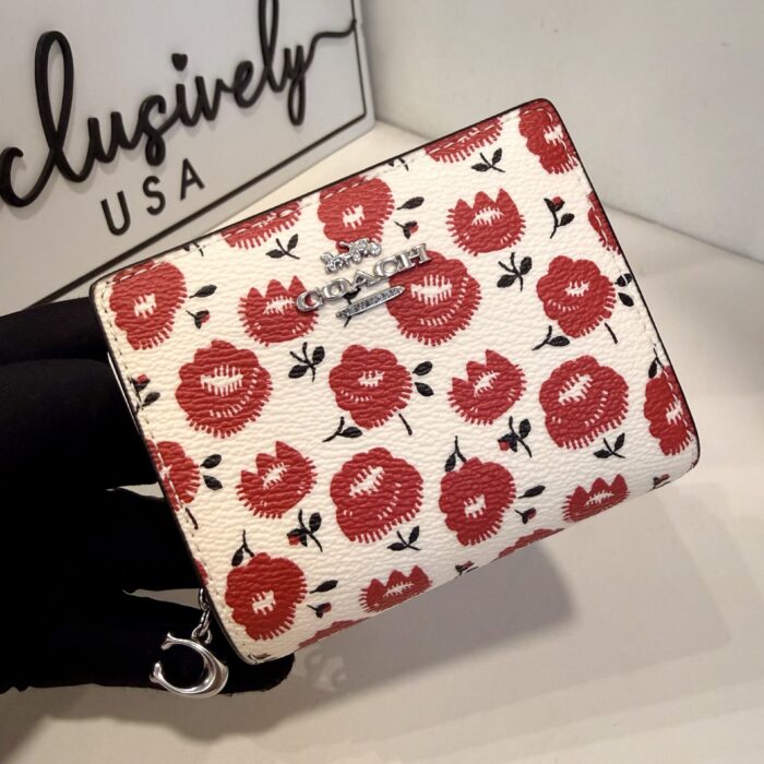 Coach Snap Wallet With Floral Print In Chalk Black Multi